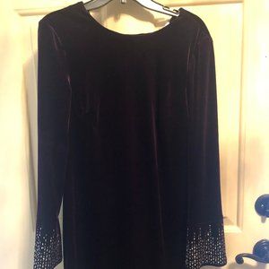 Velvet cocktail dress bell sleeves Calvin Klein